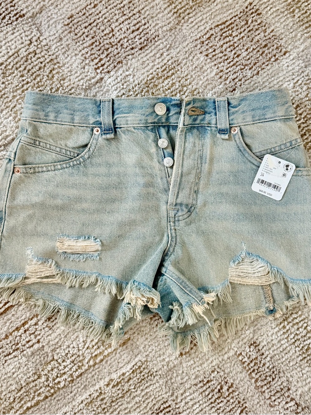 We the Free Free People Jean Shorts SZ 24 button fly distressed frayed cutoffs
